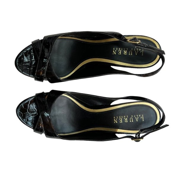 Ralph Lauren Black Patent Open Toe Pumps Size 7.5 - Picture 2 of 5